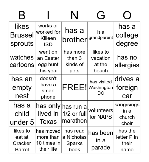 Find Someone Who..... Bingo Card