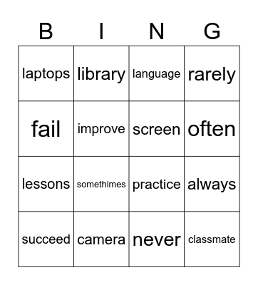 Words Unit 2 Bingo Card