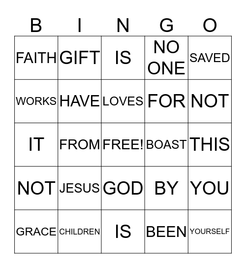 EPHESIANS 2:8-9  Bingo Card