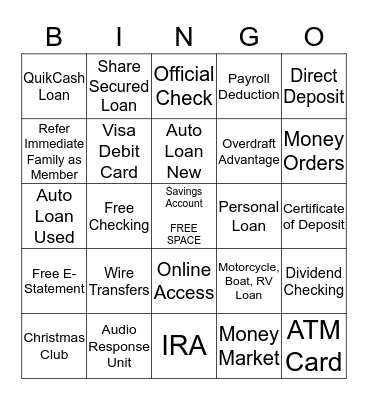 Credit Union Bingo Card