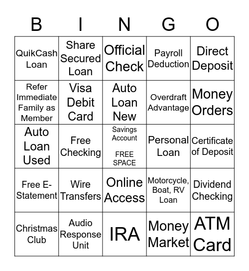 Credit Union Bingo Card