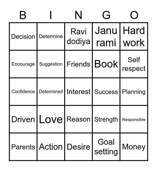 Motivation Bingo Card