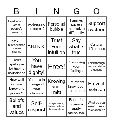 Boundaries Bingo Card