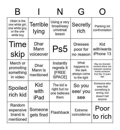 Dhar Mann Bingo Card