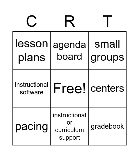 CRT Support Bingo Card