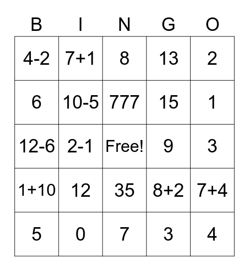 All-school Math Bingo Card
