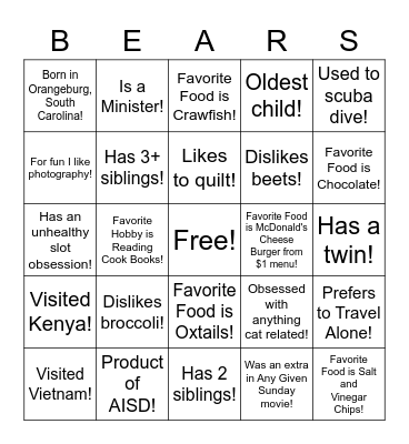 Find a Friend! Bingo Card