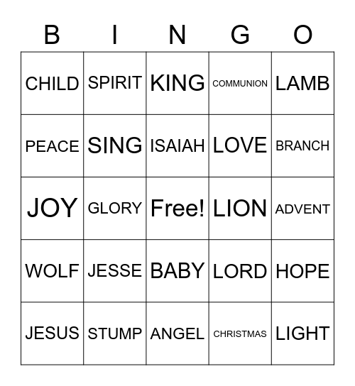 Isaiah Bingo Card