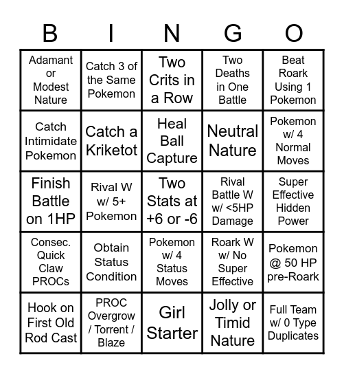 Natures pokemon nuzlock bingo Card