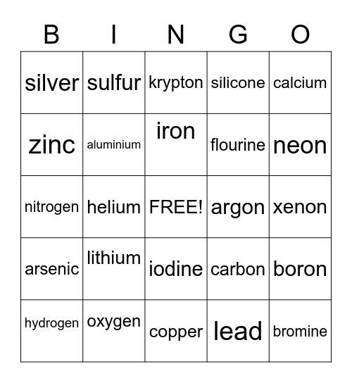 ELEMNTS Bingo Card