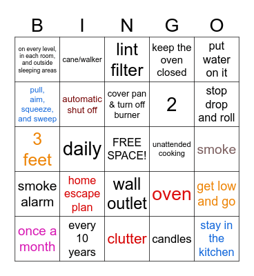 Fire Safety Bingo Card