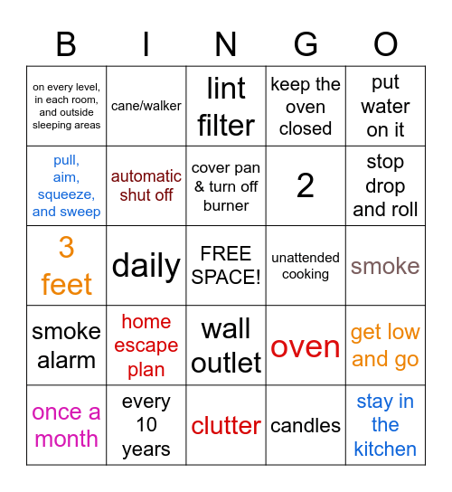 Fire Safety Bingo Card