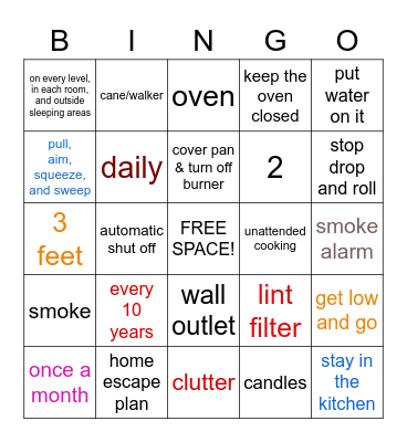 Fire Safety Bingo Card
