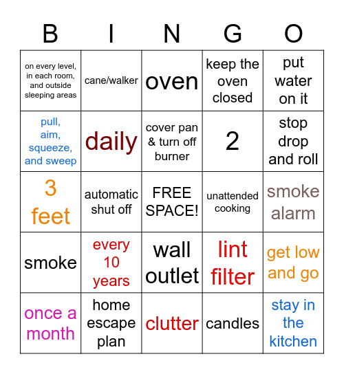 Fire Safety Bingo Card