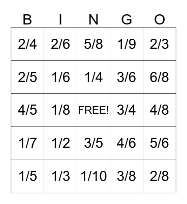 Fraction Bingo Card