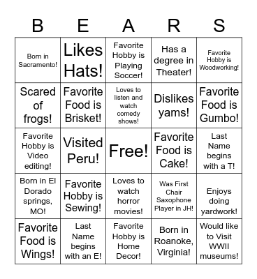 Find a Friend! Bingo Card