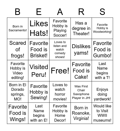 Find a Friend! Bingo Card