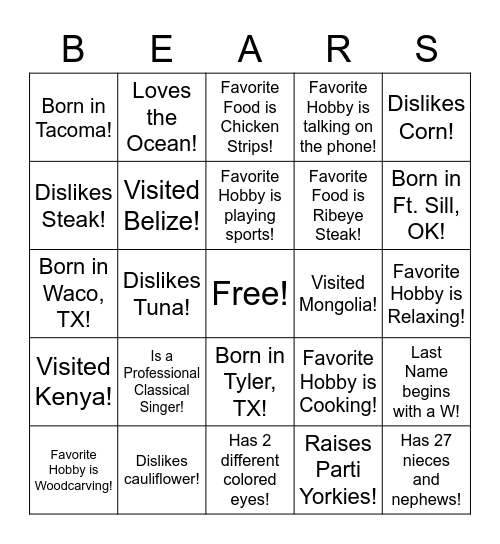 Find a Friend! Bingo Card