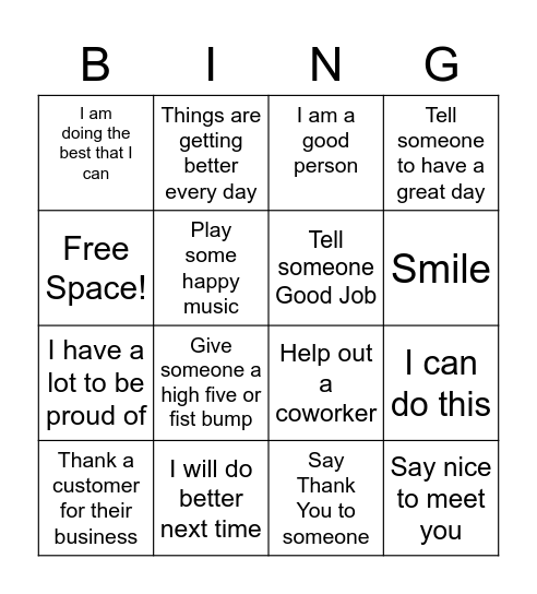 Positive Attitudes Bingo Card