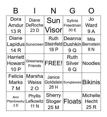 GREENWAY SWIMMING FRIENDS Bingo Card