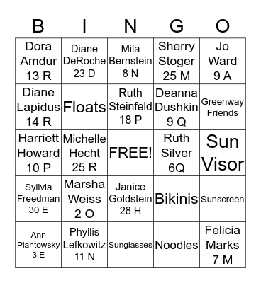 GREENWAY SWIMMING FRIENDS Bingo Card
