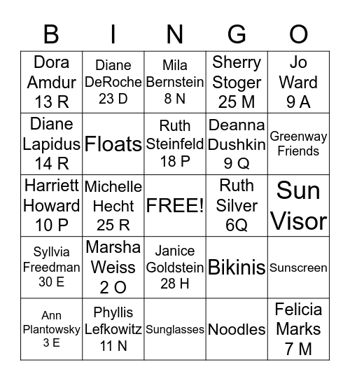 GREENWAY SWIMMING FRIENDS Bingo Card