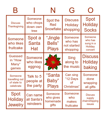 Holiday Party BINGO Card