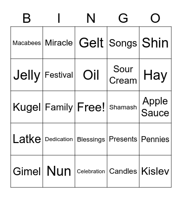 Chanukah Bingo! Bingo Card