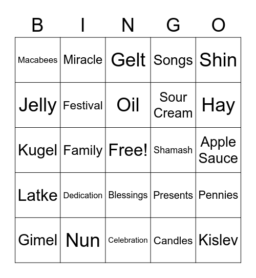 Chanukah Bingo! Bingo Card