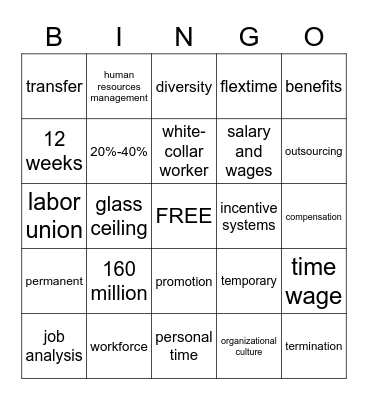 Ch. 8 Human Resources, Culture, and Diversity Bingo Card