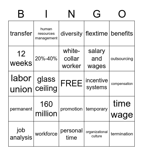 Ch. 8 Human Resources, Culture, and Diversity Bingo Card