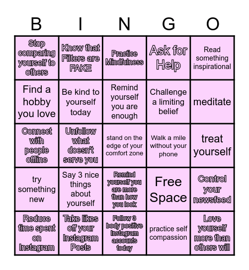 Self-Esteem Bingo Card