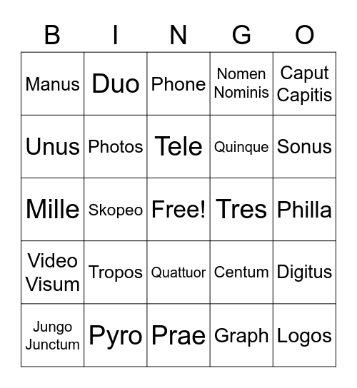 Greek And Latin Roots Bingo Card