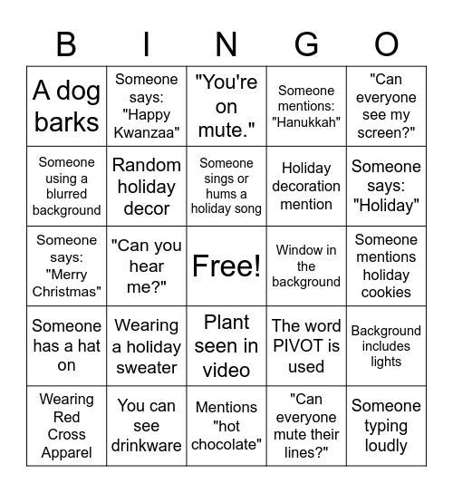 Red Cross Recognition Event Bingo Card