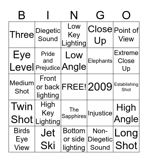 Film Techniques!  Bingo Card