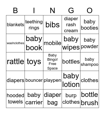 Susan's Baby Shower Gift Bingo Card