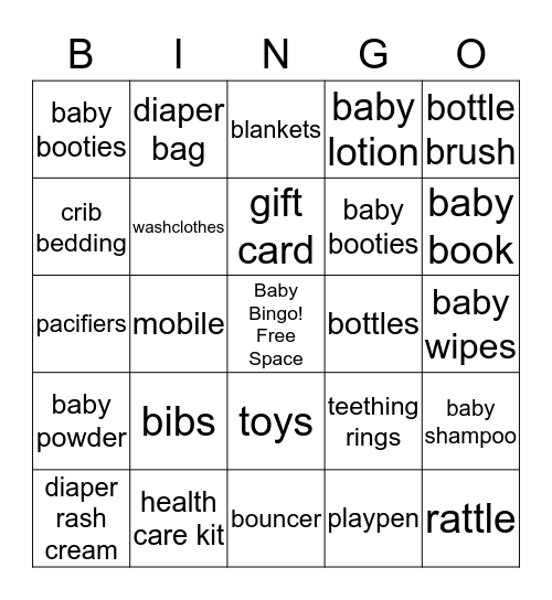 Susan's Baby Shower Gift Bingo Card