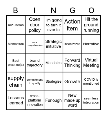 Corporate acquisition Bingo Card