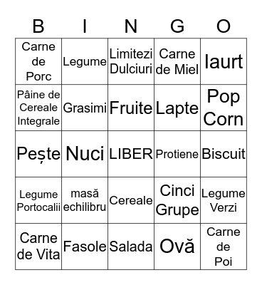 Food Groups Bingo Card