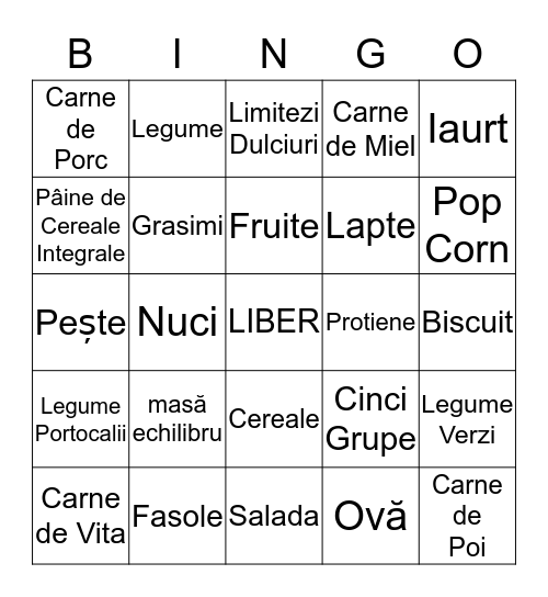 Food Groups Bingo Card