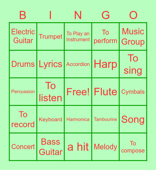 La Musica Bingo Card