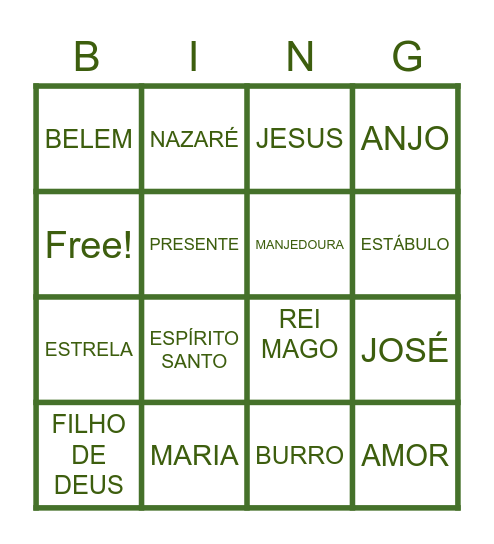 ESCOLA IPITINGA- BINGO DA HISTÓRIA DO NASCIMENTO DE JESUS Bingo Card