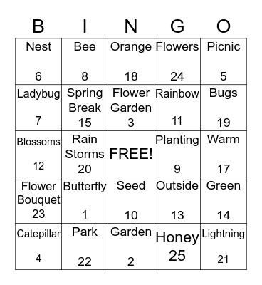 Spring Bingo Card