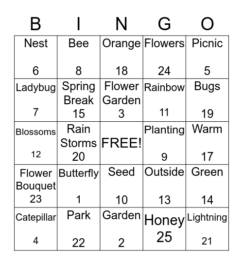 Spring Bingo Card