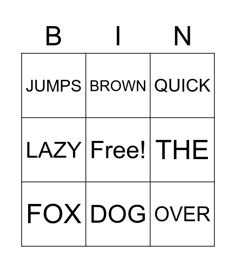 Fingerspelling Bingo Card
