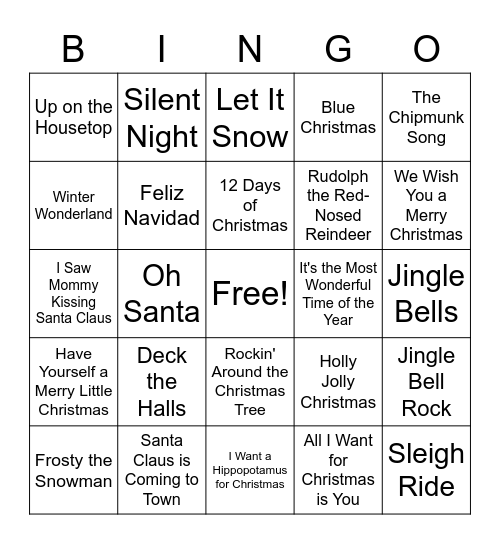 Holiday Music Bingo Card