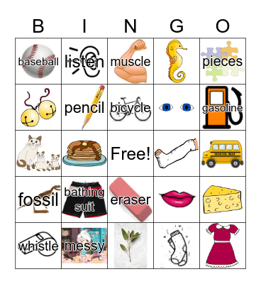 S Words Bingo Card