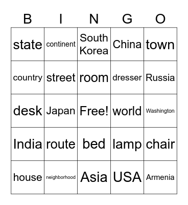 G1 U2 W5: ME ON THE MAP Bingo Card