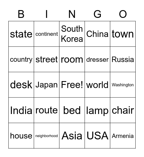 G1 U2 W5: ME ON THE MAP Bingo Card