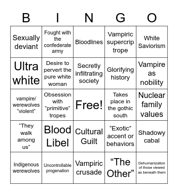 Reverse Colonization Bingo Card